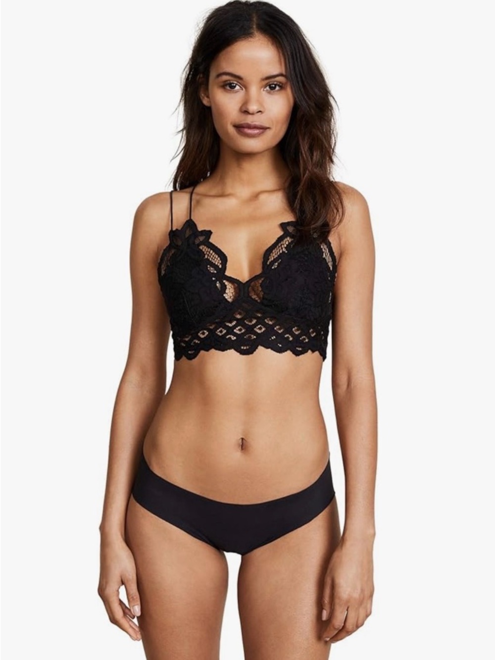 Free People Adella Bralette Black Lace Boho Crochet Brami | Size S
